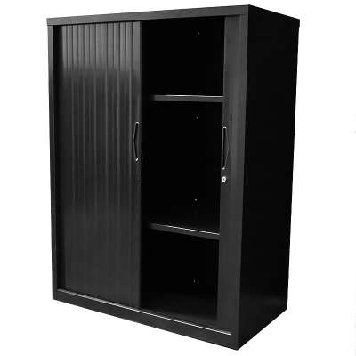 Black Rolling Metal File Cabinet with PVC Tambour Shutter Door